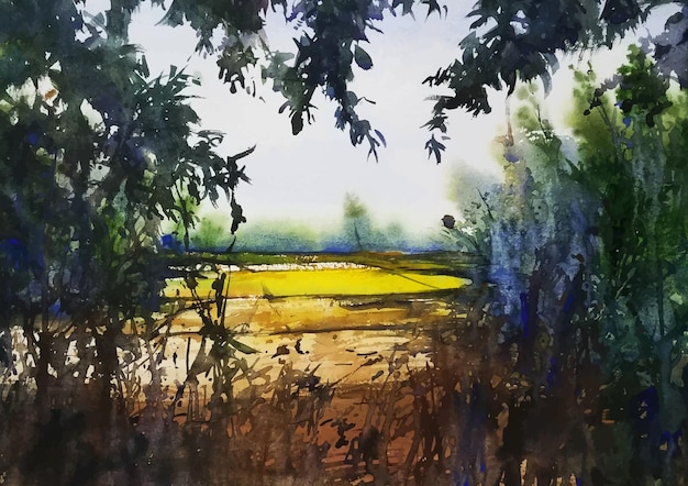 Landschap met uitzicht op de natuur van het bos door aquarel