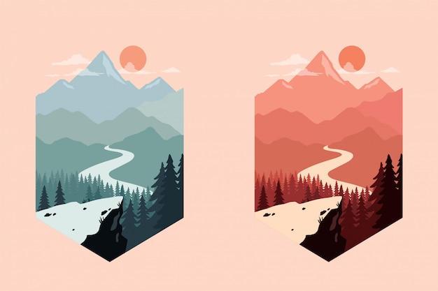 landschap silhouet vectorillustratie met kleurrijk ontwerp