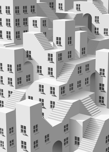 Landschap Stedelijke architectuur Vectorillustratie van een stadsblok met dichte gebouwen
