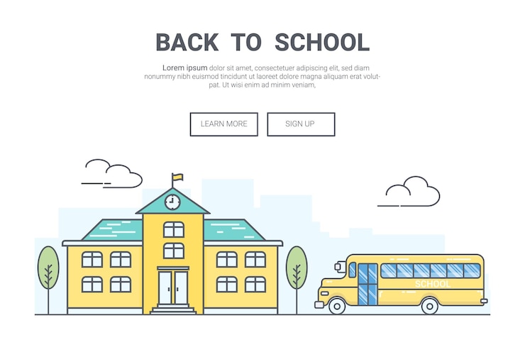 Vector landschap terug naar school concept xddesign voor onderwijs thema landing page website thine line art