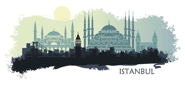 Vector landschap van de turkse stad istanbul abstracte skyline met de belangrijkste bezienswaardigheden