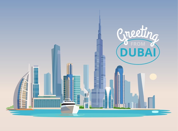 Landschap van Dubai. vlakke afbeelding