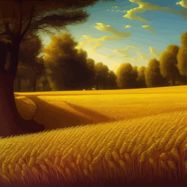 Vector landschap van tarweveld platteland scène zomer panorama uitzicht vectorillustratie