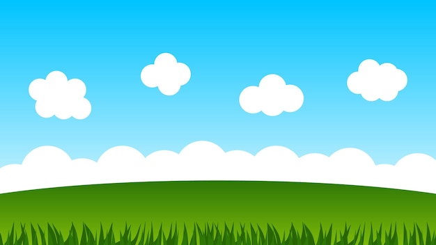 Landschapsbeeldverhaalscène met groene heuvels en witte wolk in de zomer blauwe hemelachtergrond