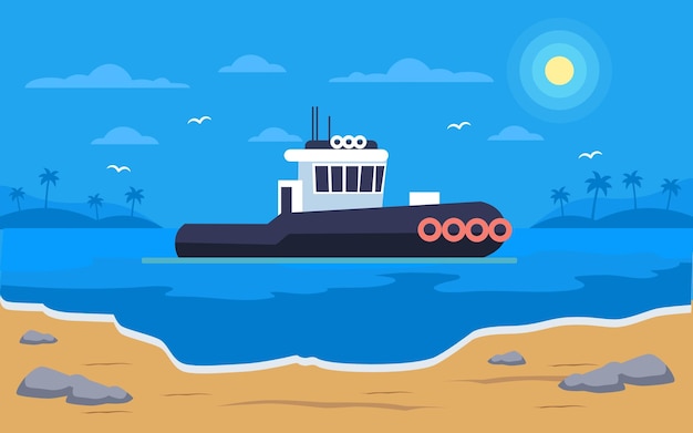 landschapsillustratie met militaire onderzeeër oceaan nachtzicht vectorillustratie