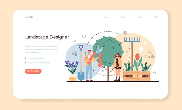 Vector landschapsontwerper webbanner of bestemmingspagina. idee van tuinieren