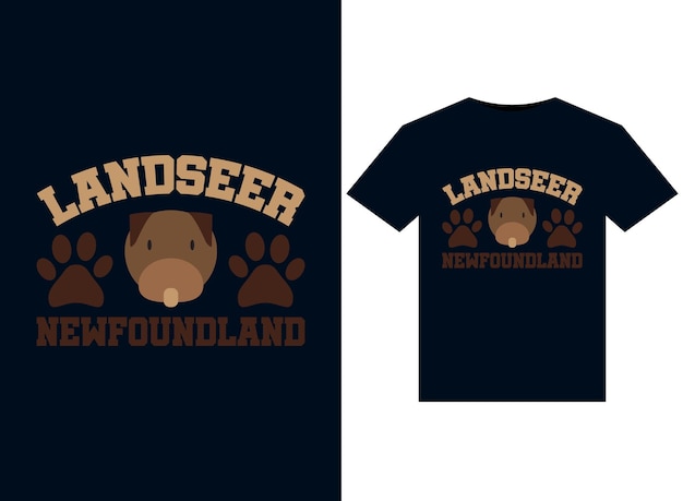 Landseer Newfoundland-illustraties voor ontwerp van T-shirts die klaar zijn voor afdrukken