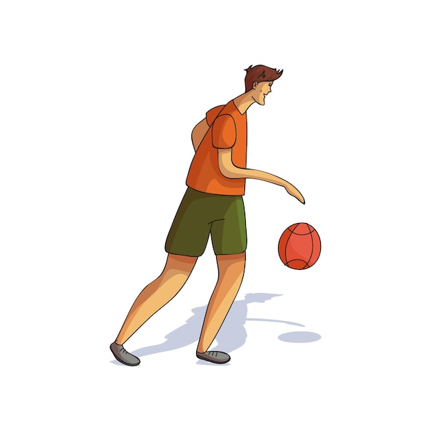 Vector lange jongeman die basketbal speelt atletische man karakter in sportkleding actieve levensstijl teamspel sportthema cartoon stijl illustratie trendy vectortekening geïsoleerd op witte achtergrond