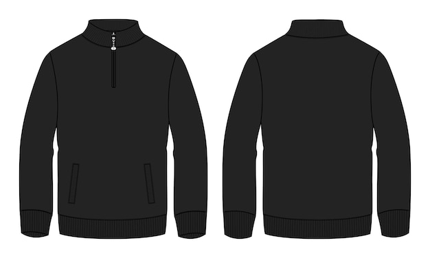 Lange mouw jas Sweatshirt technische mode platte schets Vector illustratie zwarte kleur sjabloon