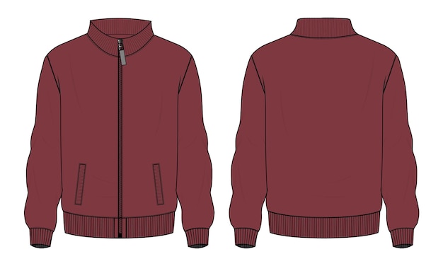 Lange mouw jas technische mode platte schets Vector illustratie rode kleur sjabloon
