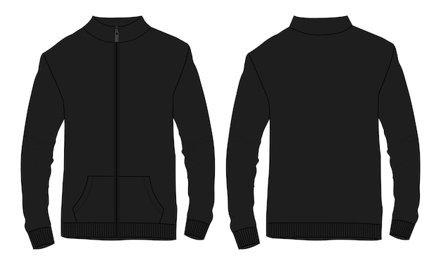 Lange mouw jas technische mode platte schets Vector illustratie zwarte kleur sjabloon