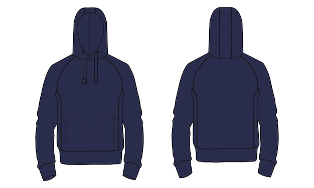 Lange mouw marine kleur hoodie vector illustratie sjabloon voor- en achteraanzichten