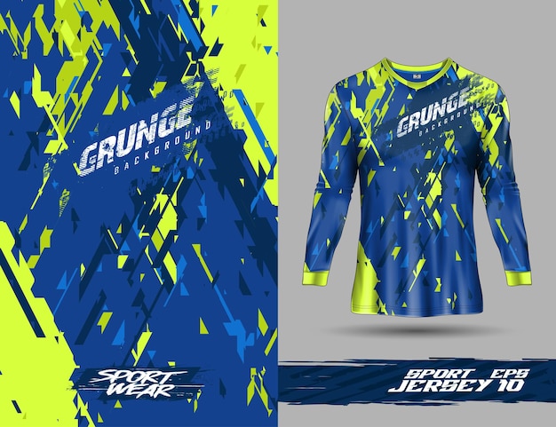 Vector lange mouwen t-shirt sjabloon voor extreme sporten grunge achtergrond racing jersey ontwerp voetbal jersey