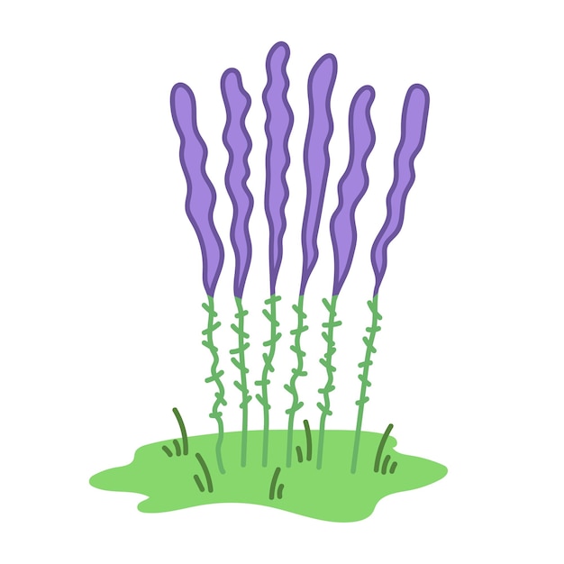 Vector lange paarse planten in het gazon illustratie in cartoon stijl vector geïsoleerd op wit
