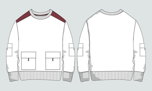 Lange sweatshirt technische mode platte schets Vector illustratie sjabloon