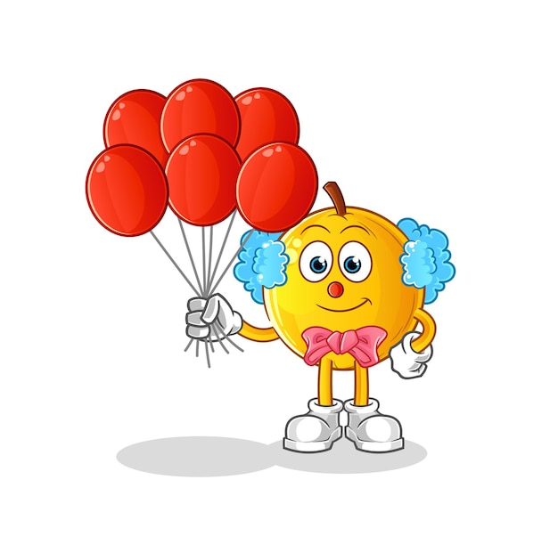 Langsat fruit clown met ballonnen vector. stripfiguur