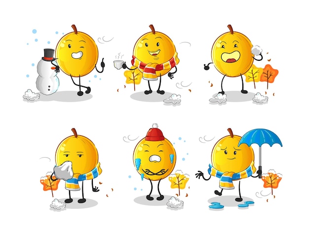 Langsat fruit in cold weather character mascot vector
