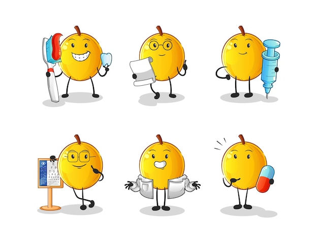 langsat fruit dokter groepskarakter. cartoon mascotte vector