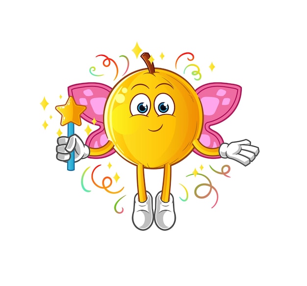 Langsat fruit fairy with wings and stick. cartoon mascot vector