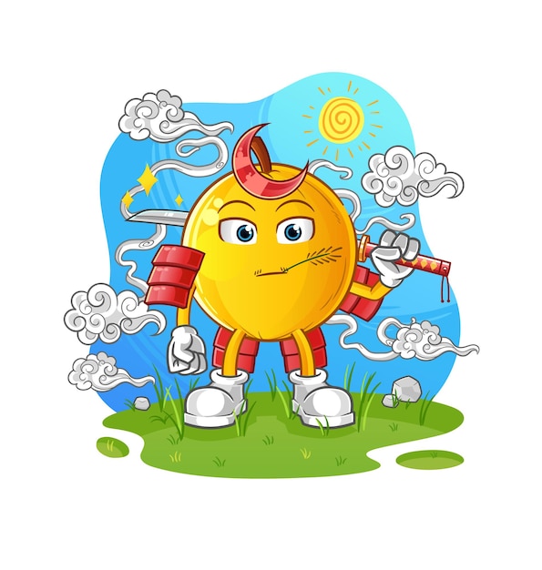 Langsat fruit samurai cartoon. cartoon mascot vector