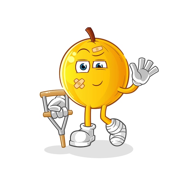 Langsat fruit sick with limping stick. cartoon mascot vector