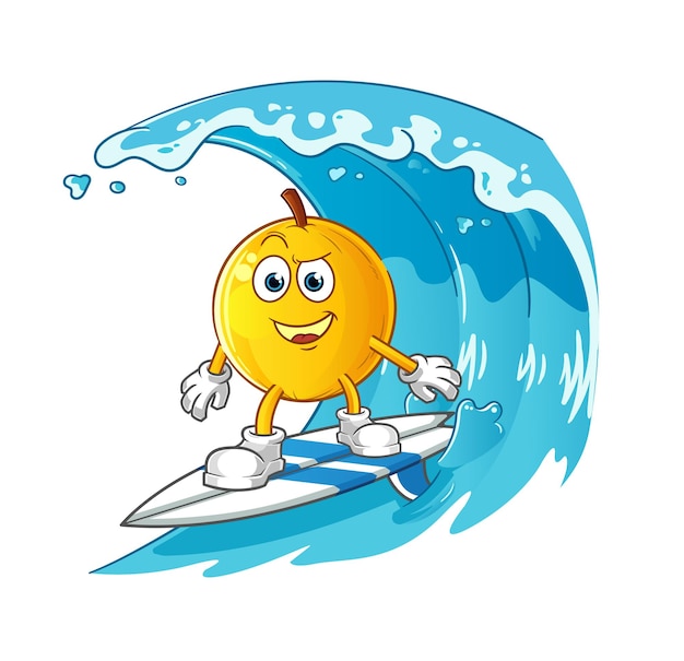 Langsat fruit surfen karakter. cartoon mascotte vector