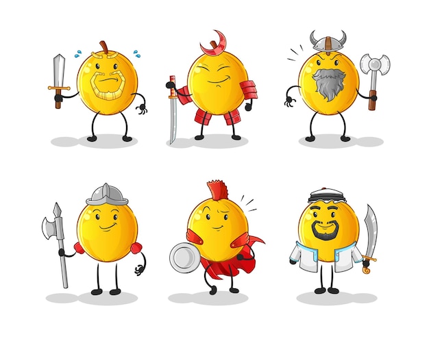 Personaggio del gruppo di guerrieri della frutta langsat. vettore mascotte dei cartoni animati