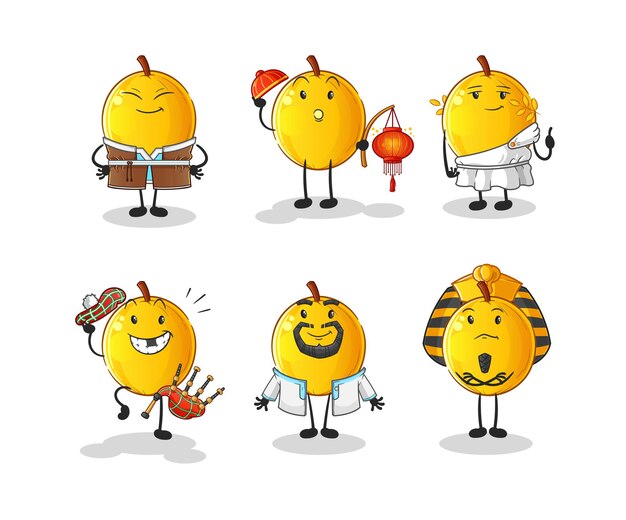 Langsat fruit world culture group. cartoon mascot vector