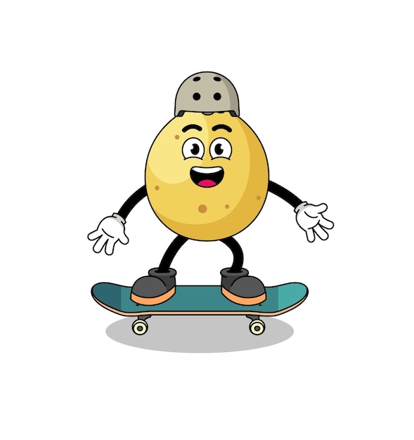 Langsat-mascotte die een skateboard speelt