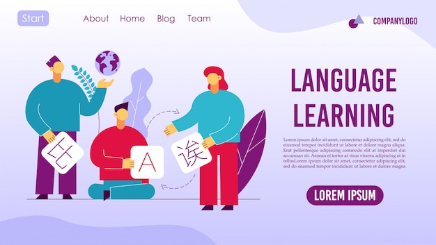 Vector language learning online service landing page