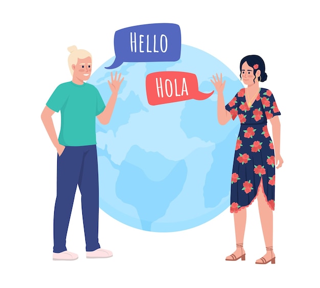 Language partnership 2D vector isolated illustration