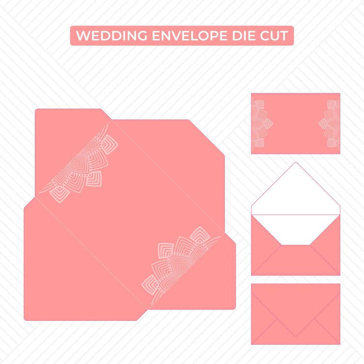 Vector lanscape bruiloft envelop gestanst sjabloon met voorbeeldornament