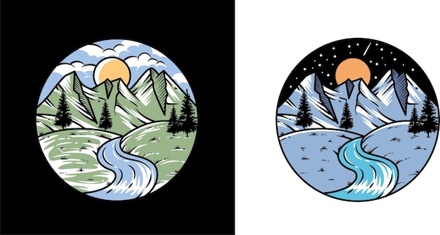 lanscape illustration at night and afternoon