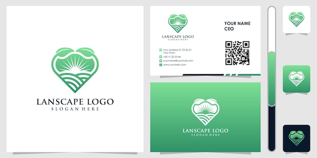 Lanscape logo with business card design vector premium