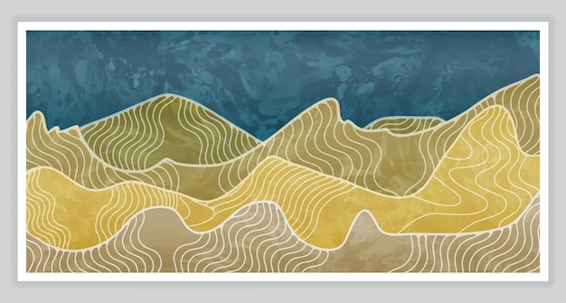 Vector lanscape mountain with japanese wave