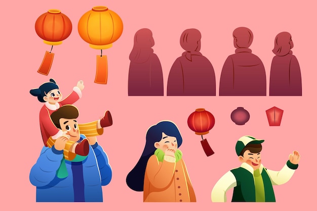 Vector lantern festival elements set