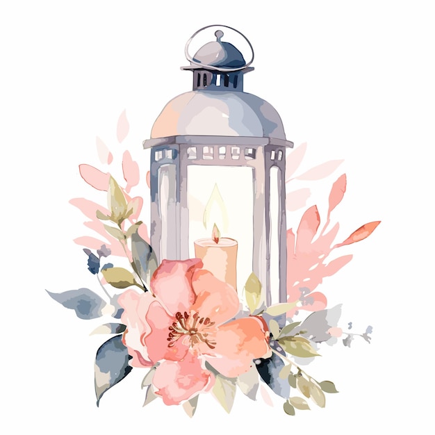 lantern and flowers watercolor arabic lamps card background