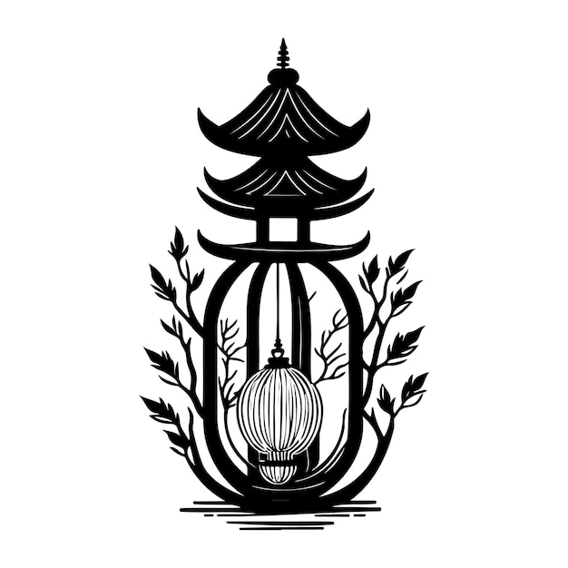 Vector lantern icon hand draw black colour chinese logo vector element and symbol