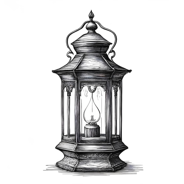 Vector lantern monochrome ink sketch vector drawing engraving style vector illustration