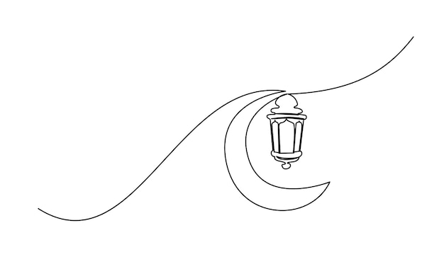 Lantern ramadan continue lijn tekenen decoratief ontwerp op witte achtergrond