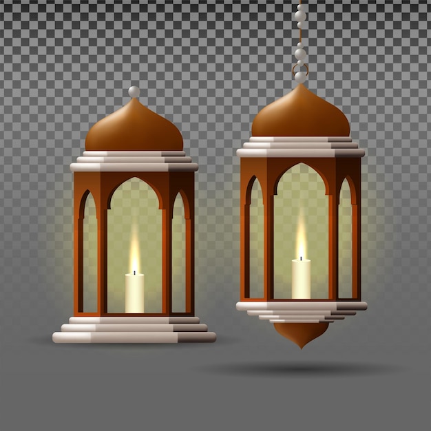 ランタン ベクトル。イスラムのお祝いのデザイン要素。現実的な 3 d ランプの図