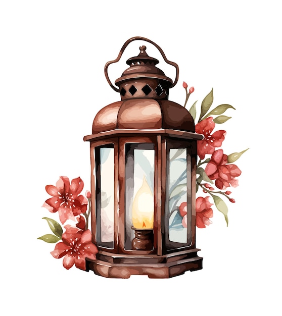 Vector lantern watercolor clipart vector