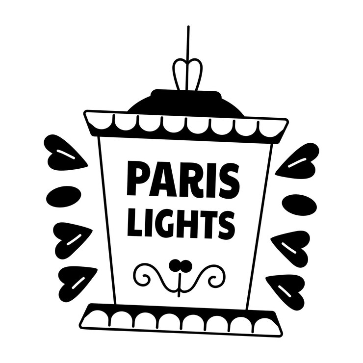 Vector lantern with paris lights text glyph sticker