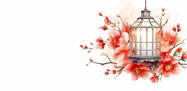 Vector lantern with sakura flowers on a white background