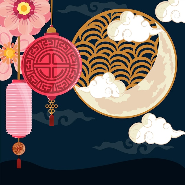 Vector lanterns and chinese moon