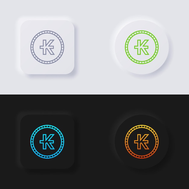 Lao kip valuta symbool icon set, Multicolor neumorfisme knop soft UI Design voor webdesign.