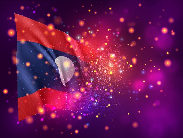 Laos, 3d flag on pink purple background with lighting and flares