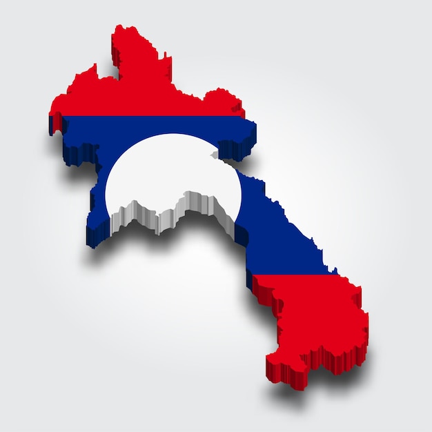 Laos 3d map with flag