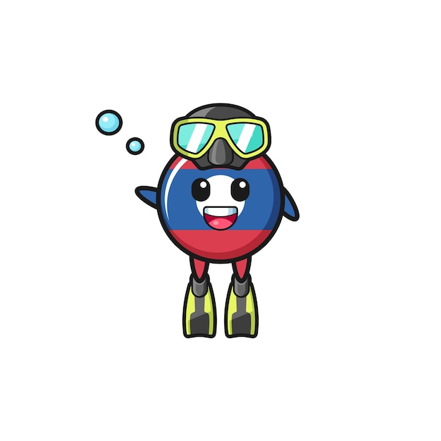 The laos flag diver cartoon character cute design