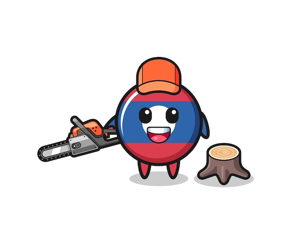 Laos flag lumberjack character holding a chainsaw